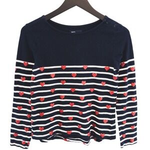 GapKids Shirt Girls XXL 14-16 Blue White Striped Red Glitter Heart Kidcore